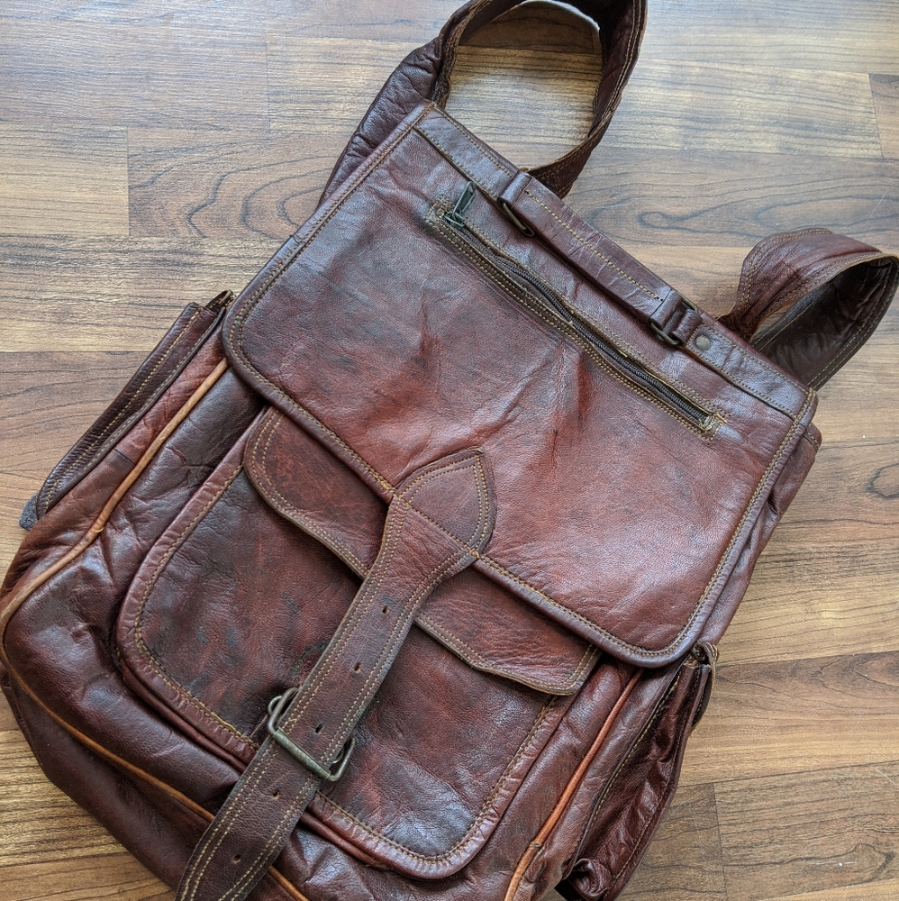 Vintage leather backpack